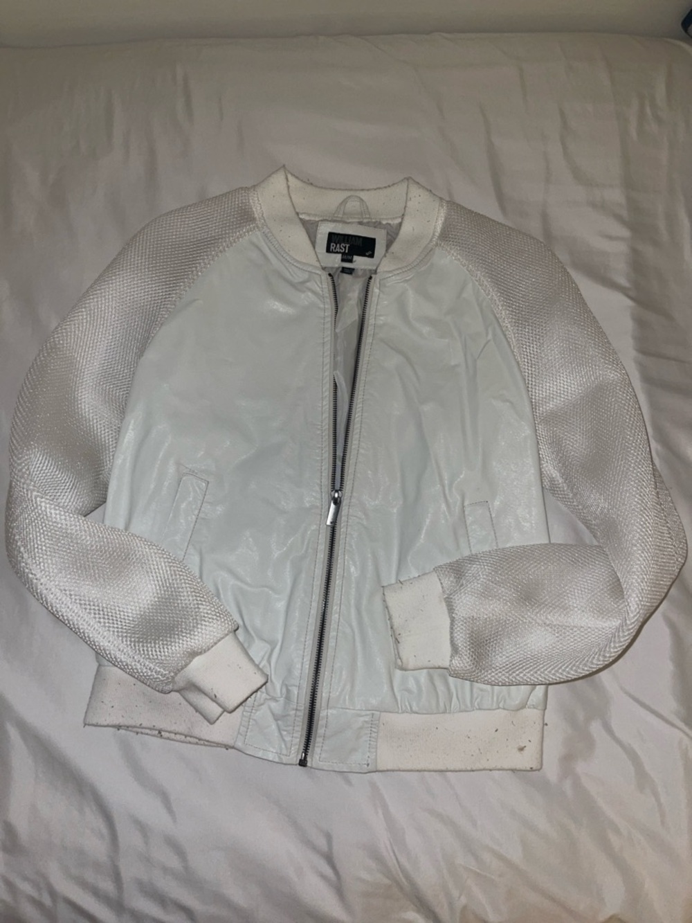 William Rast White Textured-Sleeve Bomber Jacket